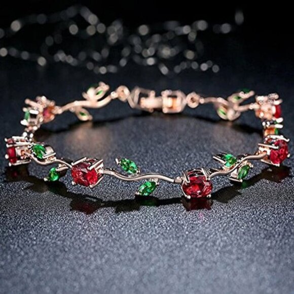 New Womens Ruby & Emerald Cz Rose gold Bracelet - Picture 1 of 3
